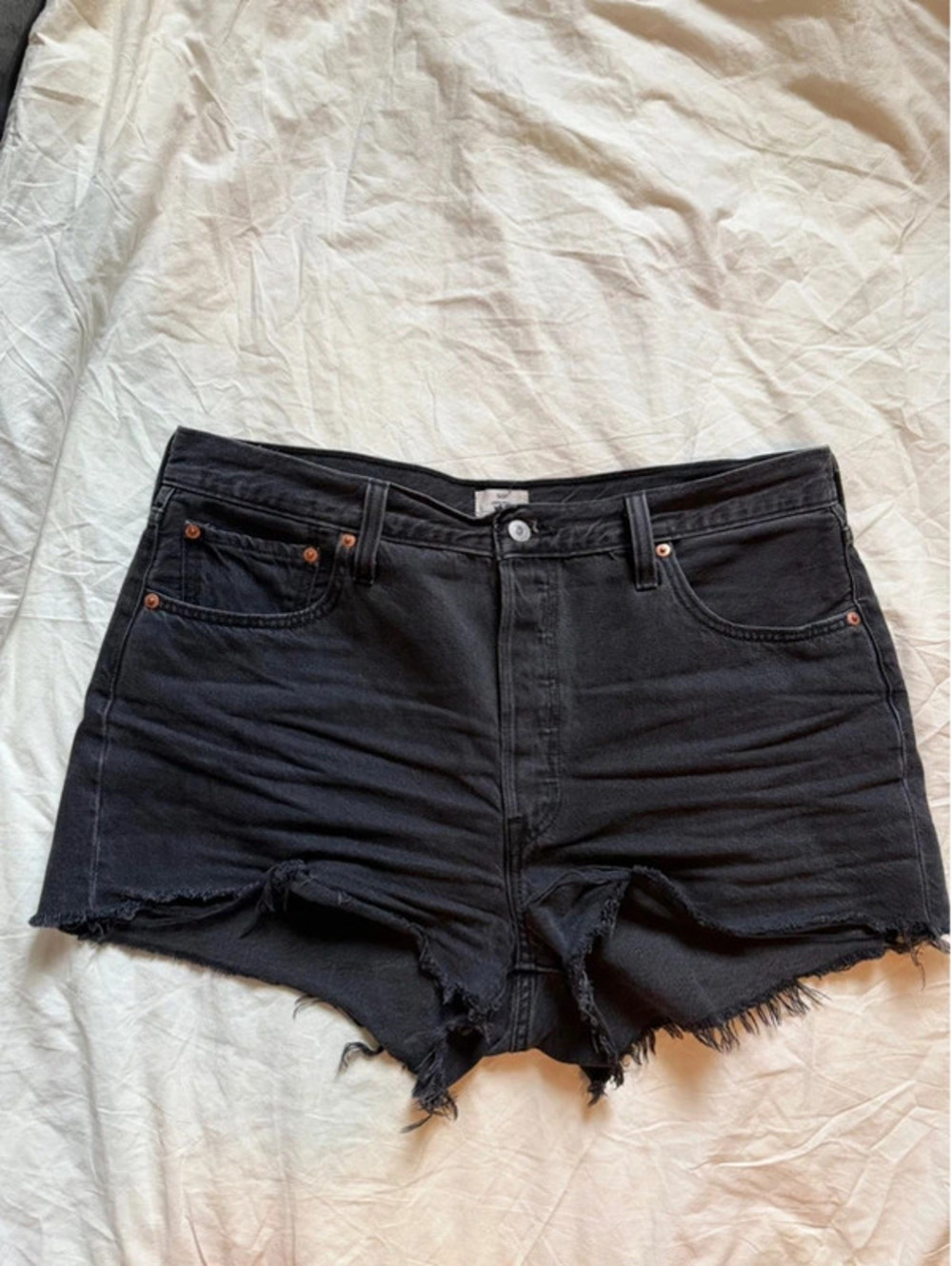 Levi's 501 Black Distressed Denim Cutoff Shorts Button Fly W34 High Rise